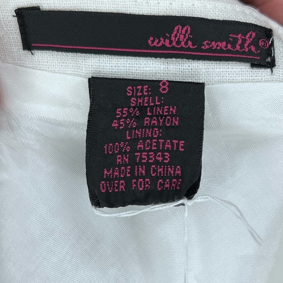 Willi Smith White Embroidered Linen Midi Skirt Size 8 - Picture 5 of 6